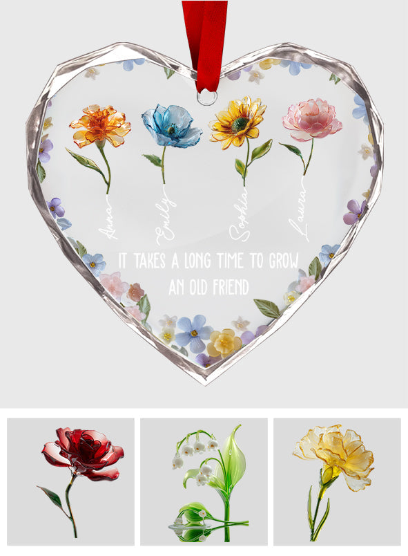 It's Take A Long Time To Grow An Old Friend - Personalized Bestie Heart Shaped Glass Ornament