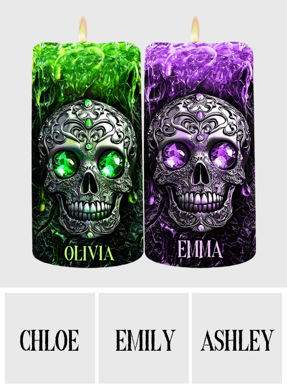 Gruselsaison – Personalisierte Totenkopf-Flammenlose Kerze