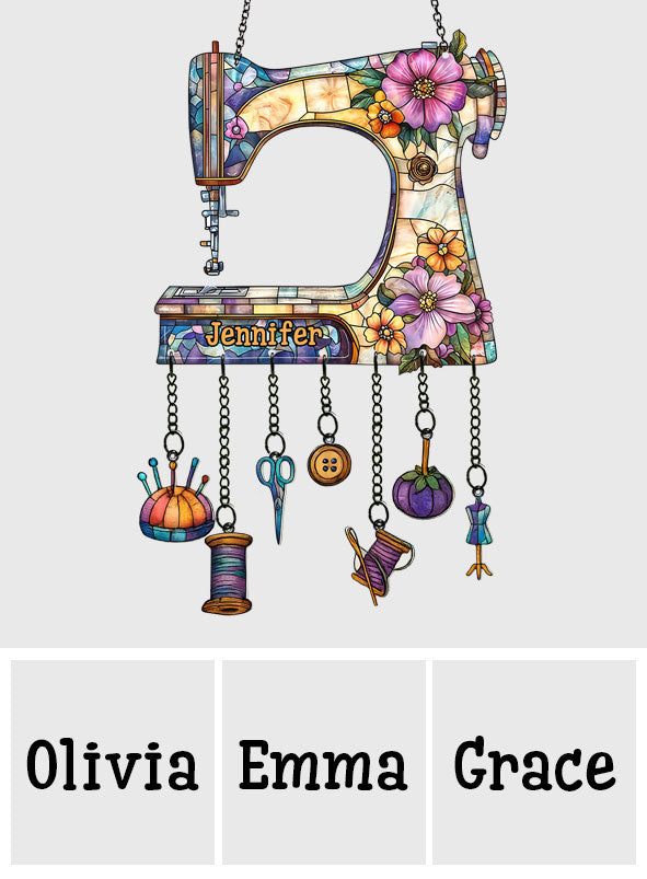 Beautiful Sewing Machine - Personalized Sewing Window Hanging Suncatcher With Charms