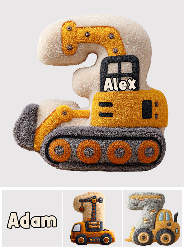 Birthday Gift Construction Machines - Personalized Kid Shaped Pillow