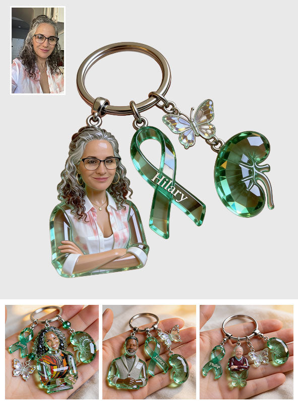 Custom Any Photo - Peace Love Cure - Personalized Kidney Awareness Keychain With Charms