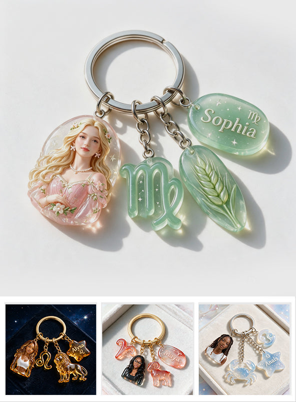 Custom Zodiac Sign Keychain - Personalized Horoscope Premium Keychain With Charms
