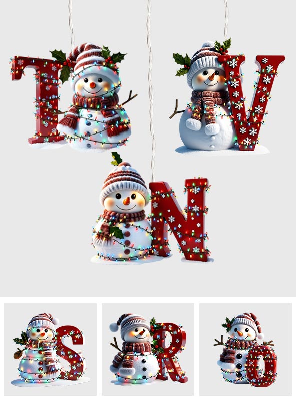Niedlicher Schneemann mit Anfangsbuchstaben – Personalisierter LED-Lichtschmuck für die Familie