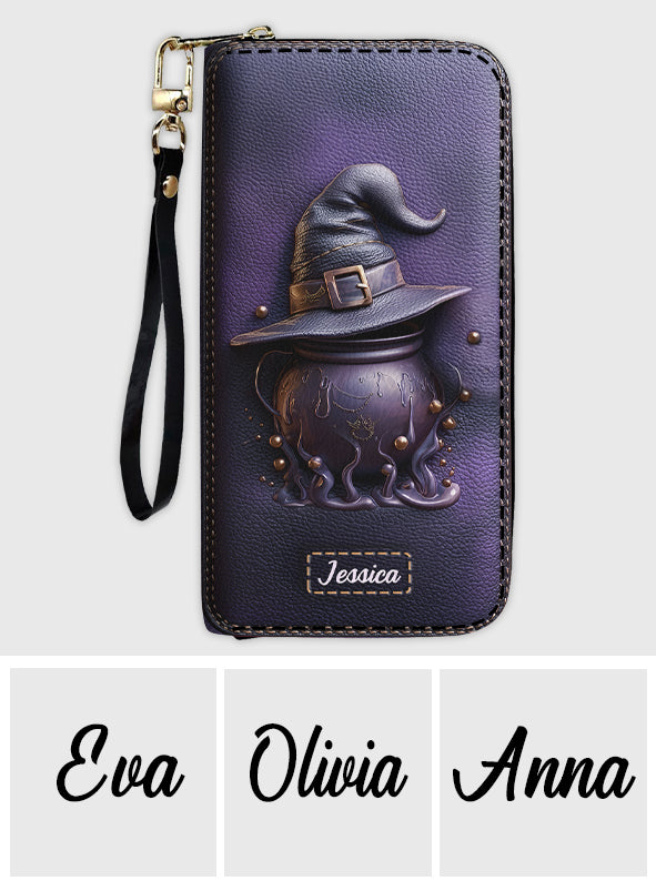 Zauberhut und Kessel – Personalisierte Hexen-Geldbörse aus Leder