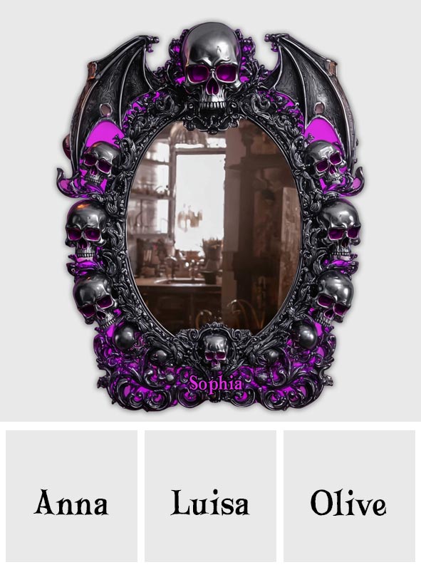 Totenkopf-Halloween – Personalisierter Totenkopf-Wandspiegel mit LED-Beleuchtung