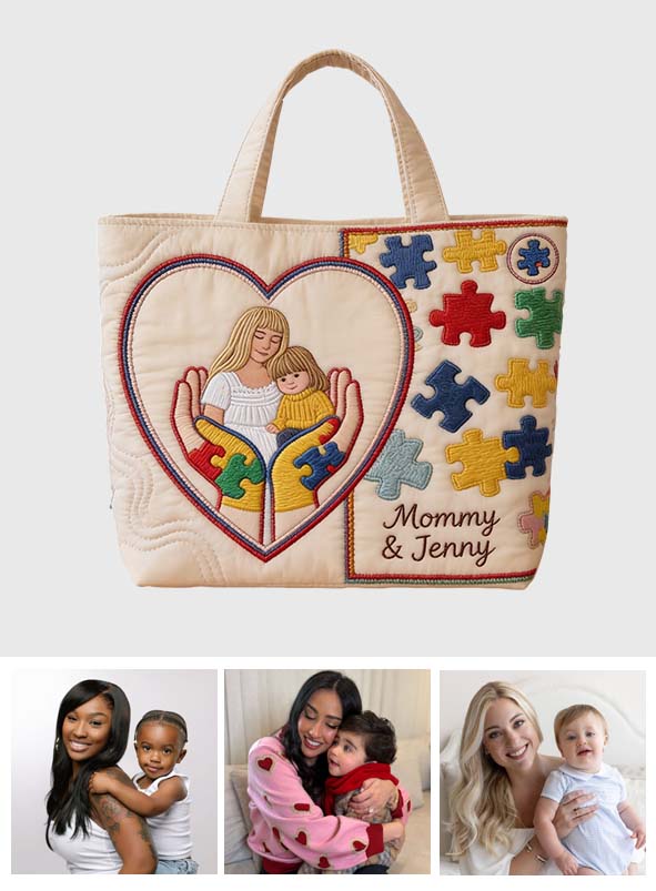 Autism Mom - Personalized Autism Awareness Quilted Tote Bag