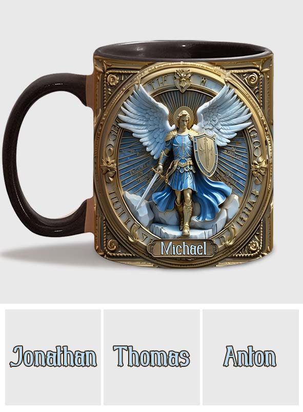 Goldene Flügel & Schwert Erzengel Michael - Personalisierte Tasse mit christlichem Akzent
