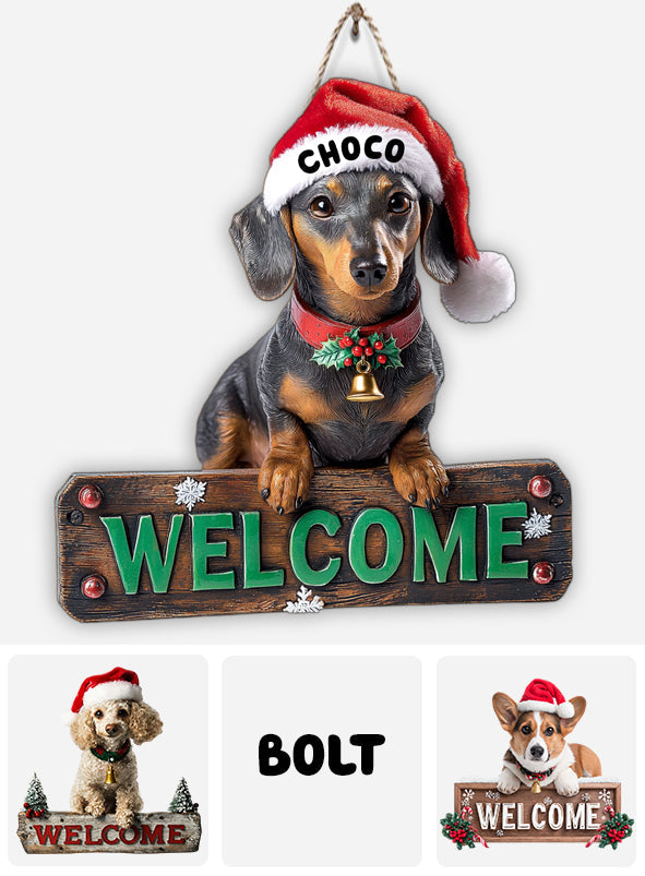 Willkommen zu Hause – personalisiertes Holzschild in Hundeform