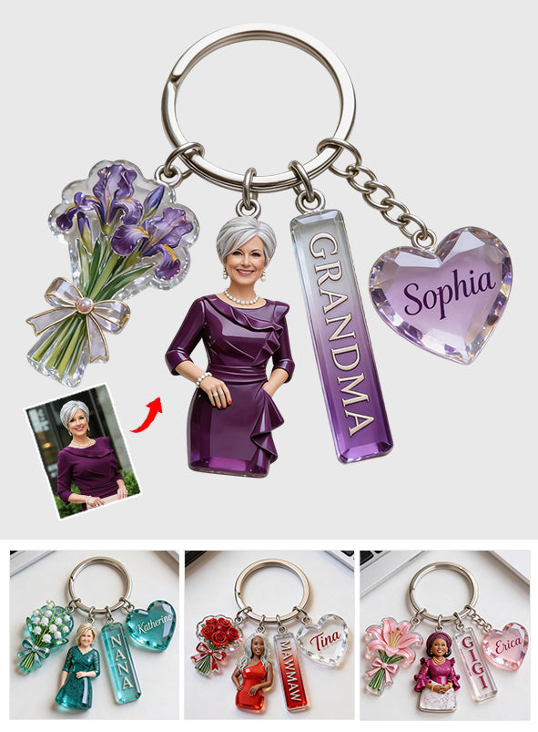 Custom Any Photo Gift For Grandma - Personalized Grandma Keychain With Charms
