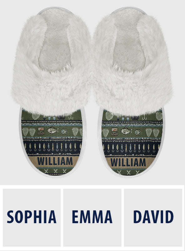 Hooked on Fishing - Personalized Fishing Slippers With Fur Lining