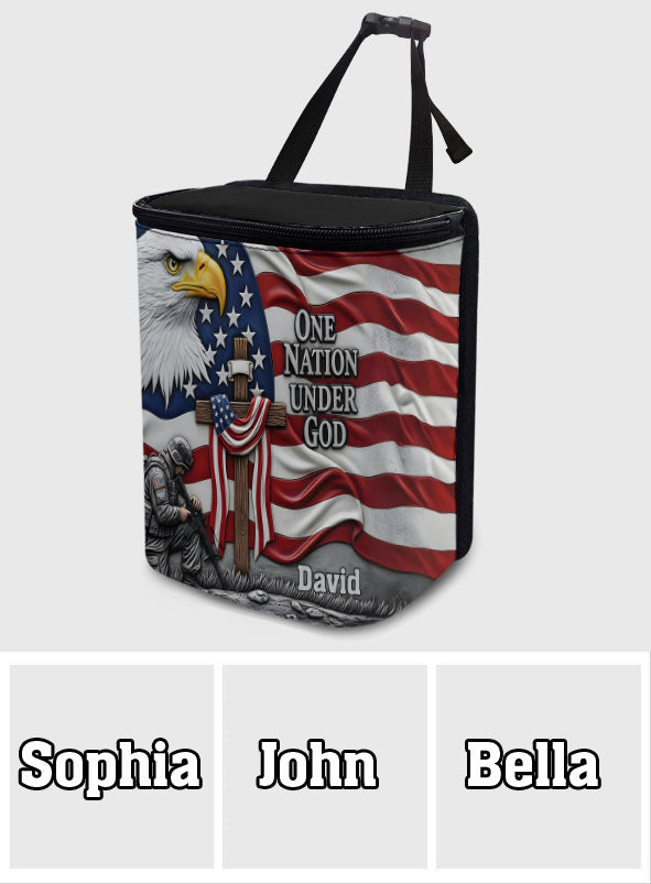 One Nation Under God - Personalized Bald Eagle Portable Car Trash Can/ Organizer