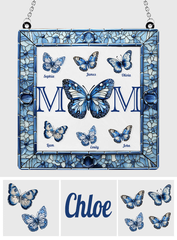 Toile de Jouy Butterfly Mother's Day Gift - Personalized Mother Window Hanging Suncatcher Ornament