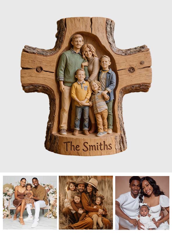 Custom Any Photo God Bless This Family - Personalized Family Custom Shaped Wood Plaque