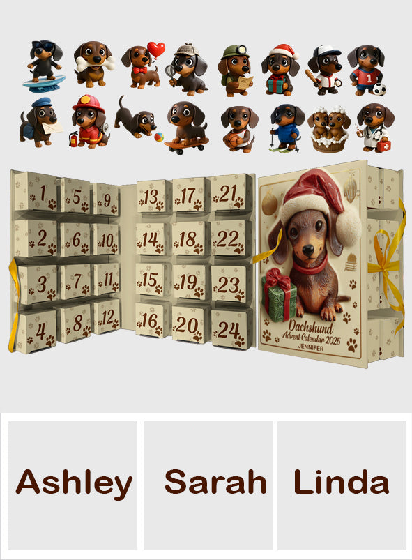 Love Dachshund - Personalized Dachshund Folded Advent Calendar With Ornaments