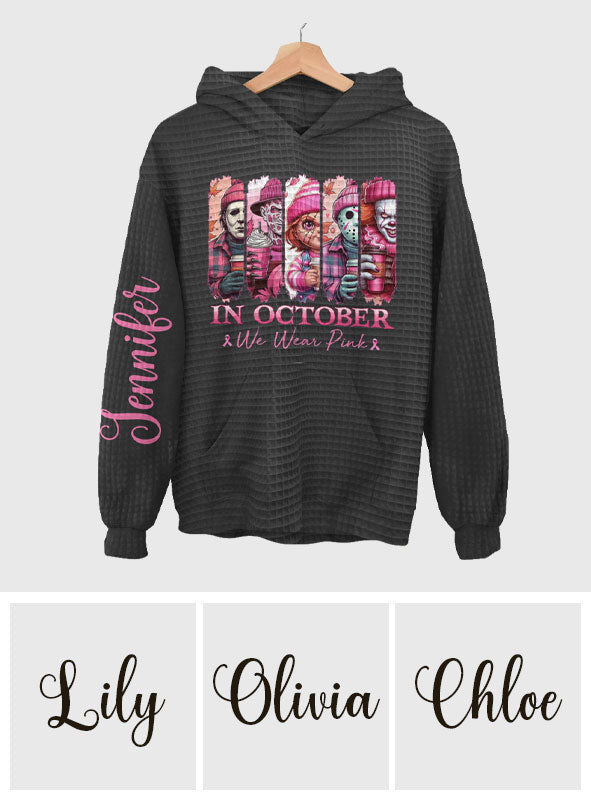Im Oktober tragen wir Pink Horror – personalisierter Waffel-Hoodie zur Brustkrebsvorsorge
