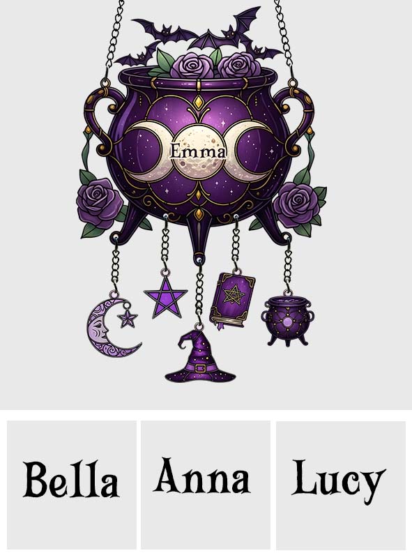 Magisches Hexenwerkzeug – Personalisierter Hexen-Fensterhänger mit Anhängern