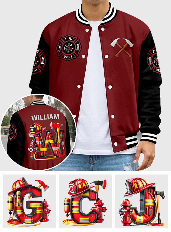 Custom Initial Jacket For Firefighter - Personalized Firefighter Varsity Jacket