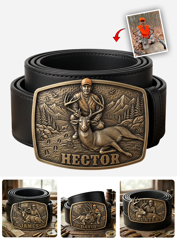 Custom Initial Name Letter Hunting Lover - Personalized Hunting Leather Belt With Shaped Buckle
