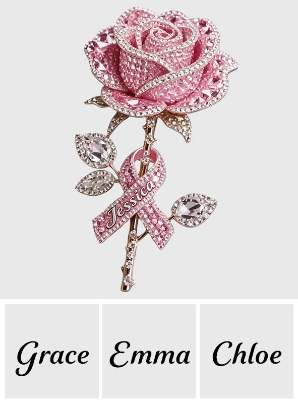 Strong Like A Rose With Thorns - Personalized Breast Cancer Awareness 3D Embossed Enamel Pin