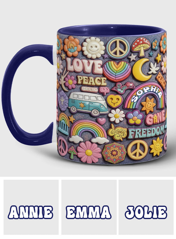 In Frieden leben – Personalisierte Tasse mit Hippie-Akzent