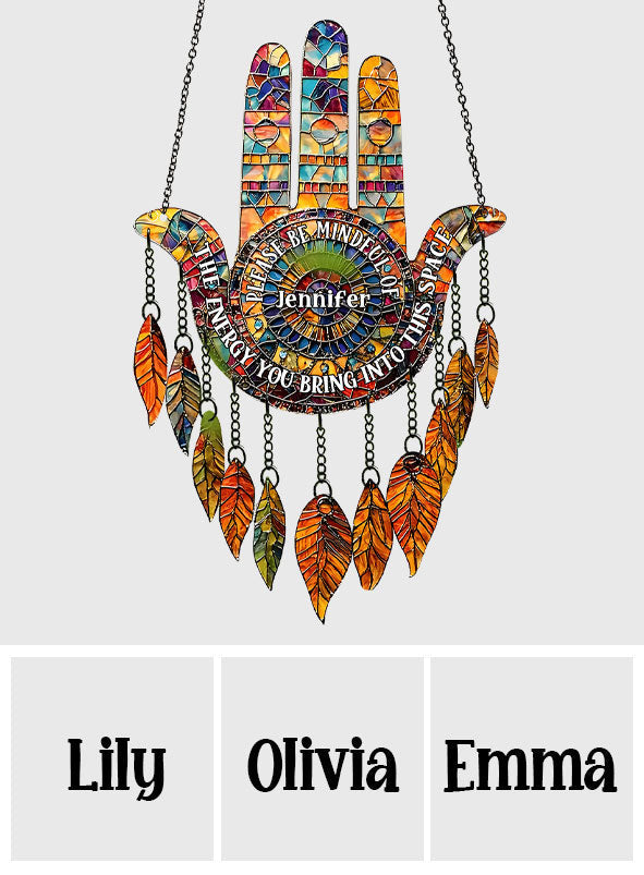 Please Be Mindful - Personalized Yoga Window Hanging Suncatcher With Charms