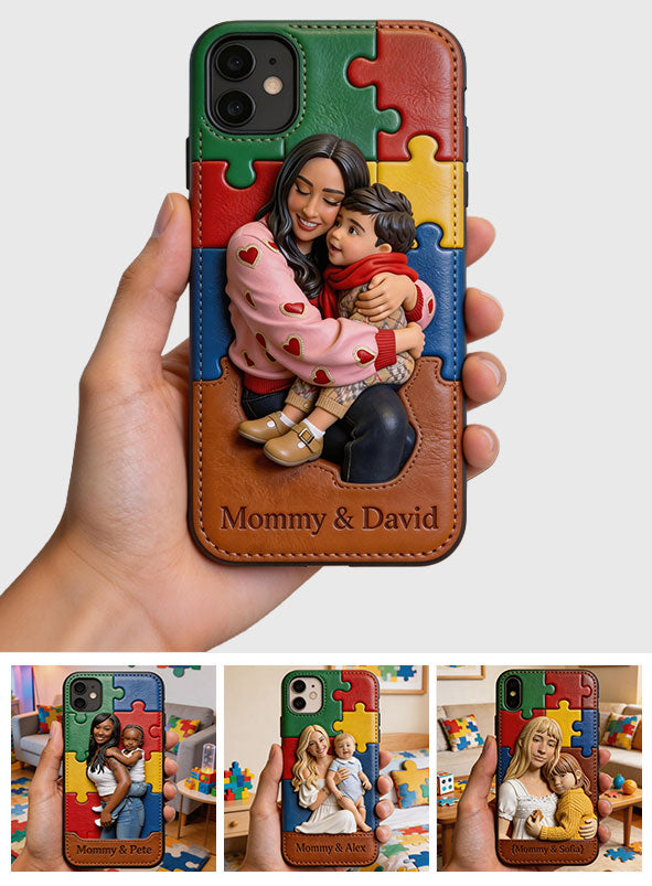 Autism Mom - Personalized Autism Awareness 3D Embossed Leather Phone Case