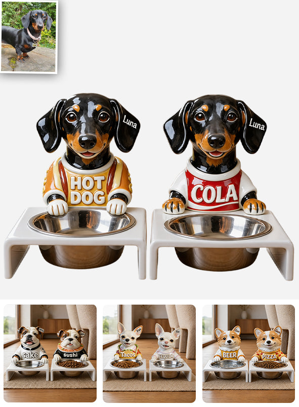 Dinner & Drinks Pet Food And Water Bowl - Personalized Dog Pet Feeder