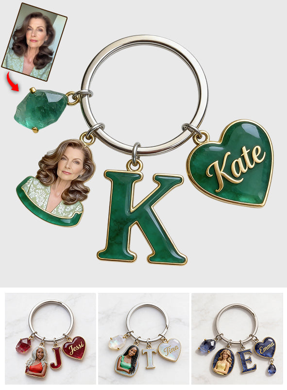 Custom Any Photo Birthstone Style - Personalized Birth Stone Keychain With Charms