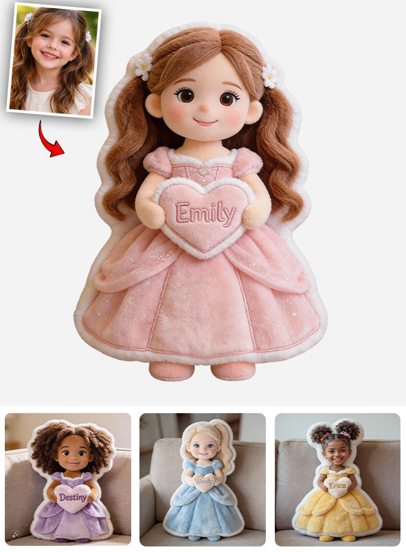 Personalisiertes Kissen in Form einer wunderschönen Prinzessin mit Foto – aus Kunstfell.