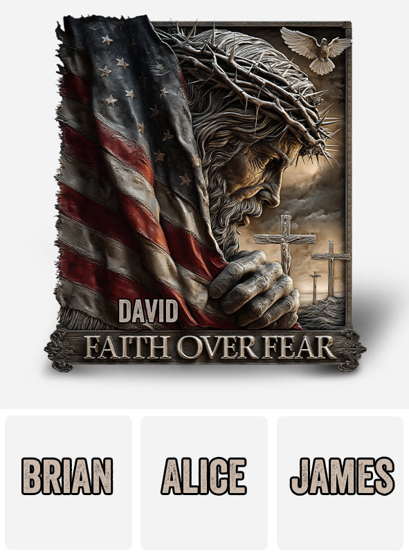 Jesus – Amerikanischer Glaube überwindet Angst – Personalisierte christliche Acrylplakette in individueller Form
