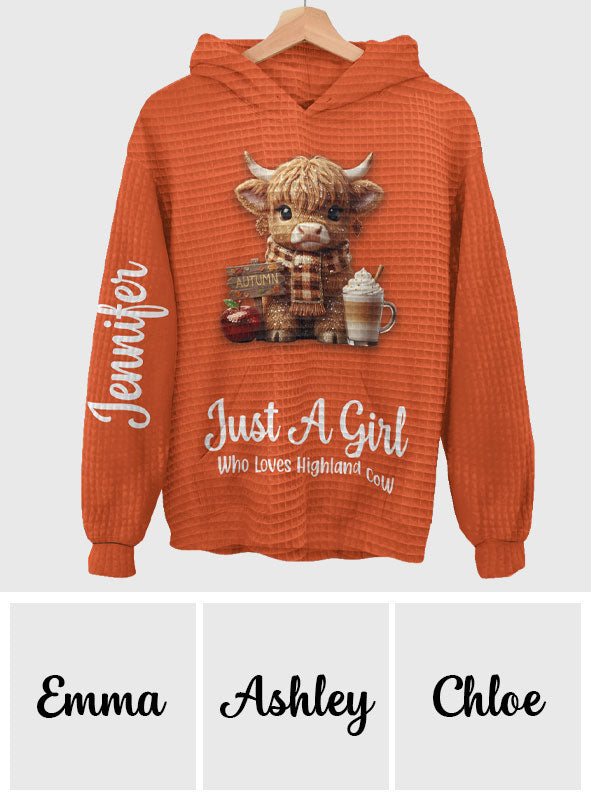 Autumn Highland Cow - Personalized Highland Cow Waffle Hoodie