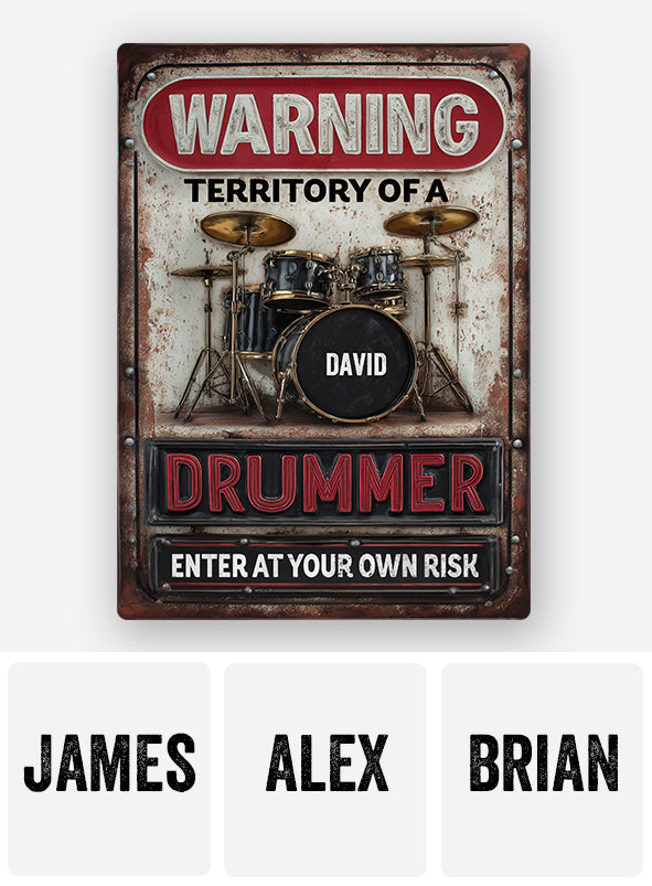 WARNING Territory Of A Drummer - Personalized Drummer Rectangle Metal Sign
