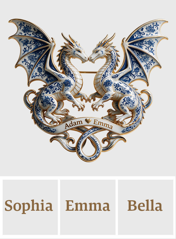 Blue & White Dragon Couple - Personalized Dragon 3D Embossed Enamel Pin
