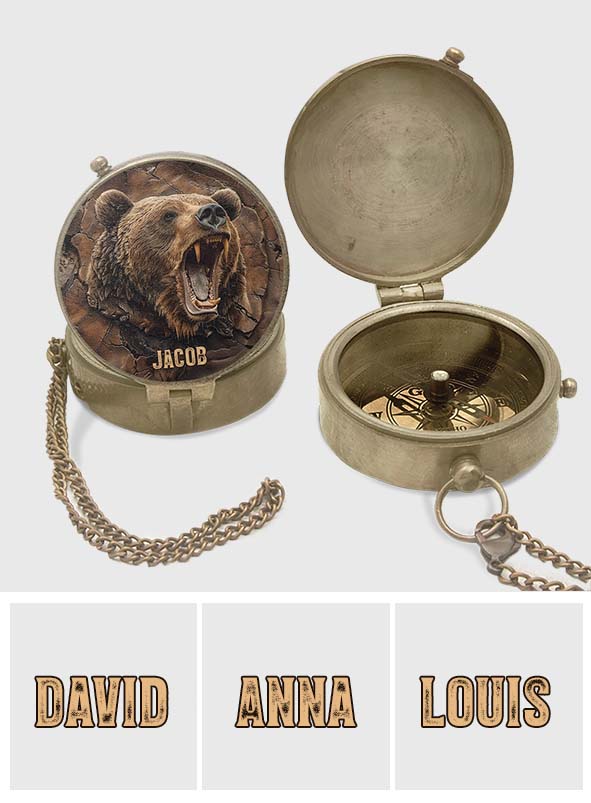 Grizzlies Roar Realistisches Bären-Design - Personalisierter Bärenkompass