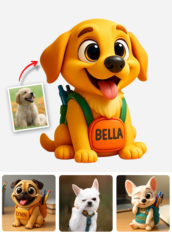 Niedlicher Stiftehalter für den Schreibtisch (Hund/Katze) – Personalisierter Schreibtisch-Organizer aus Holz mit Hundemotiv