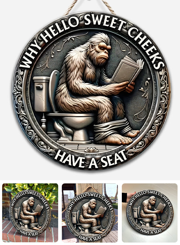 Nehmen Sie Platz – Rundes Camping-Holzschild