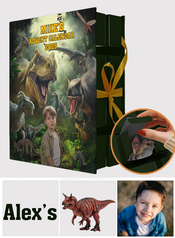 24 Dinosaurierarten – Geschenkidee für Jungen – Personalisierter Adventskalender zum Zusammenklappen mit Ornamenten