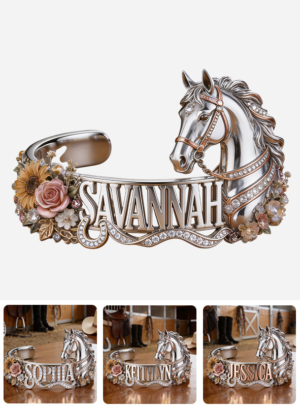Beautiful Horse With Custom Name - Personalized Horse Shaped Cuff Bracelet
