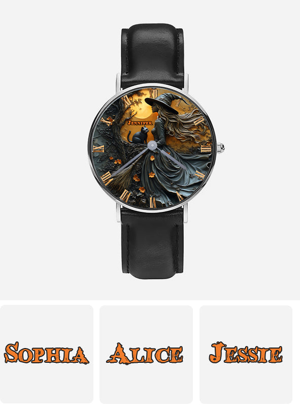 Beautiful Witch & Her Black Cat - Personalized Witch Hand Watch