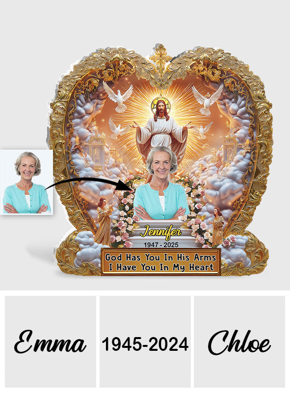 Gott hält dich in seinen Armen – Personalisierte Gedenktafel aus Acryl in individueller Form