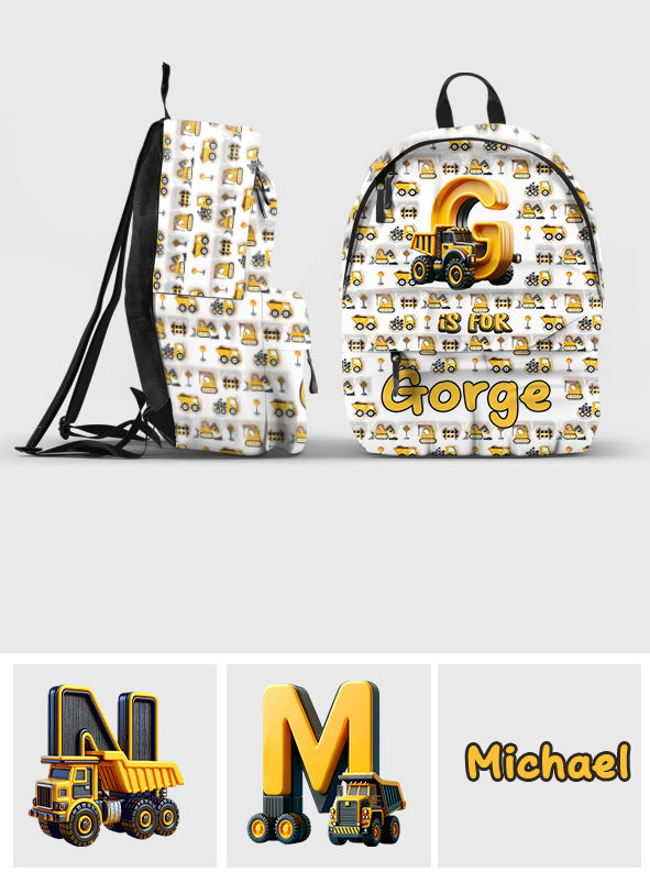 Construction Vehicles Letters - Personalized Kid Backpack