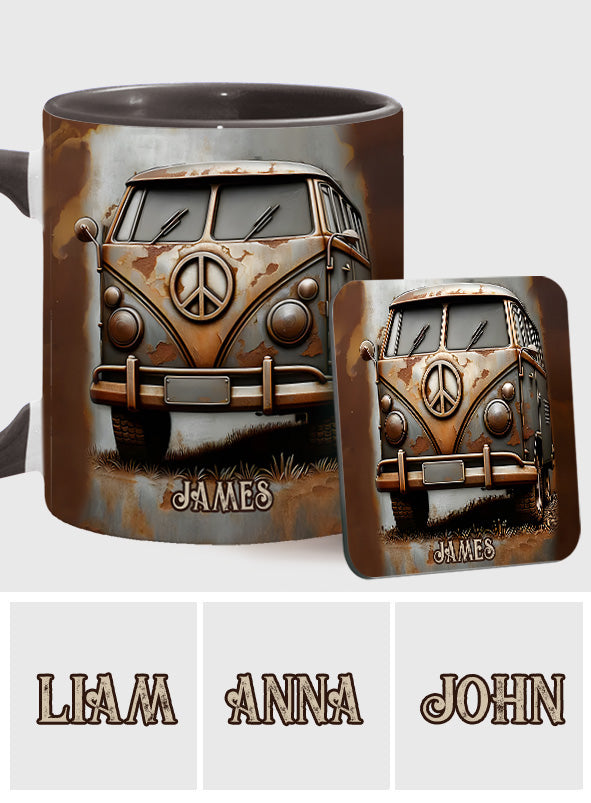 Vintage Camper Van Peace Symbol - Personalized Hippie Accent Mug