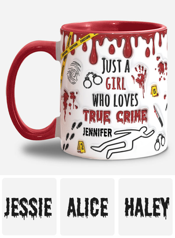 Personalisierte Tasse mit Akzent für ein Mädchen, das True Crime liebt