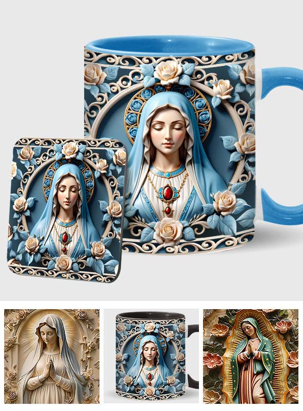 Muttergottes-Rosettenkranz-Emblem – Personalisierte Tasse mit christlichem Akzent