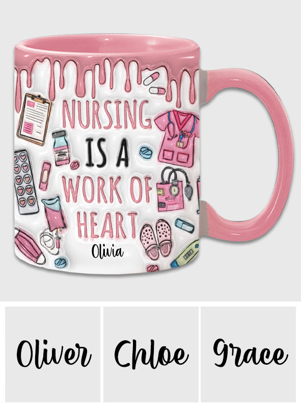 Krankenpflege ist eine Herzensangelegenheit – Personalisierte Tasse mit Krankenschwester-Motiv
