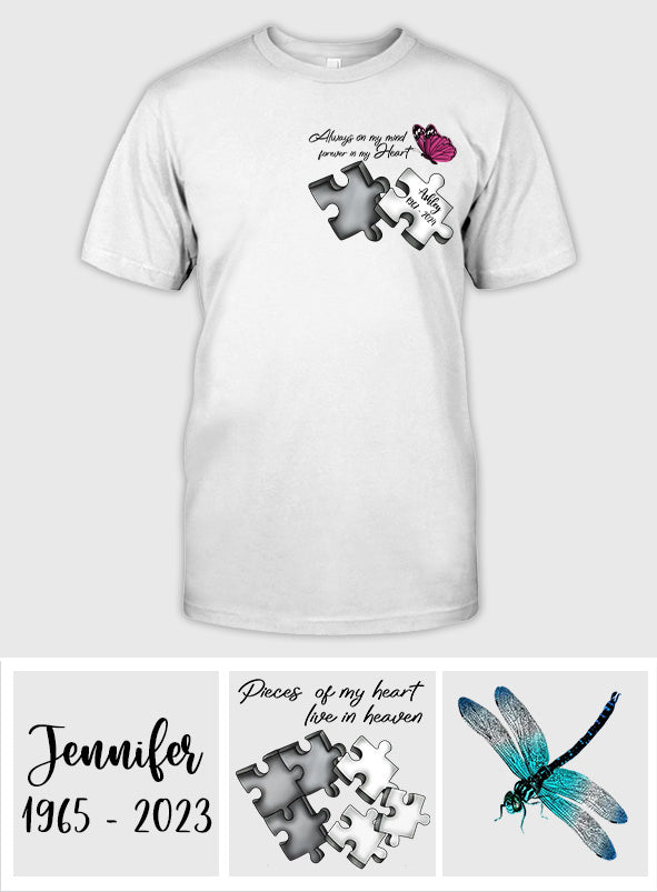 Immer in meinen Gedanken, für immer in meinem Herzen – personalisiertes Gedenk-T-Shirt und Hoodie