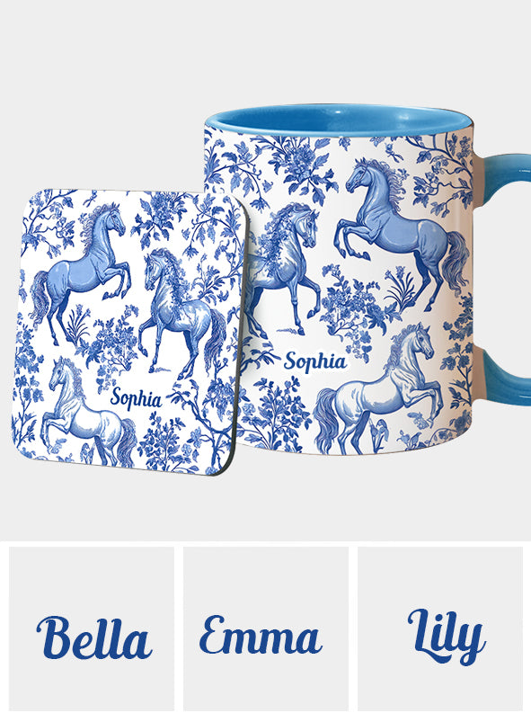Pferd Toile de Jouy – personalisierte Tasse mit Pferdeakzent