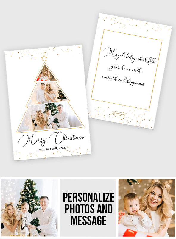 Individuelle Weihnachtskarte mit Fotos, Namen und Nachricht – Personalisierte Familiengrußkarte