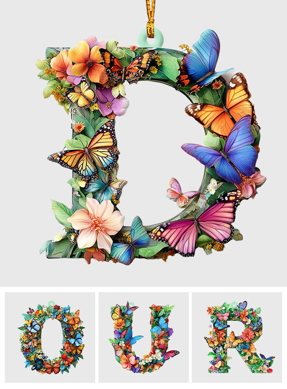 Flowers And Butterflies Letter - Personalized Butterfly Ornament