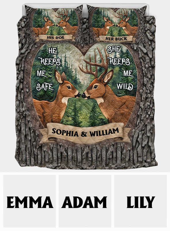 An Old Buck & His Sweet Doe - Personalized Hunting Quilt Set